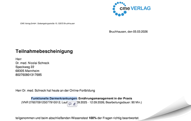 Zertifikat Funktionelle Darmerkrankungen